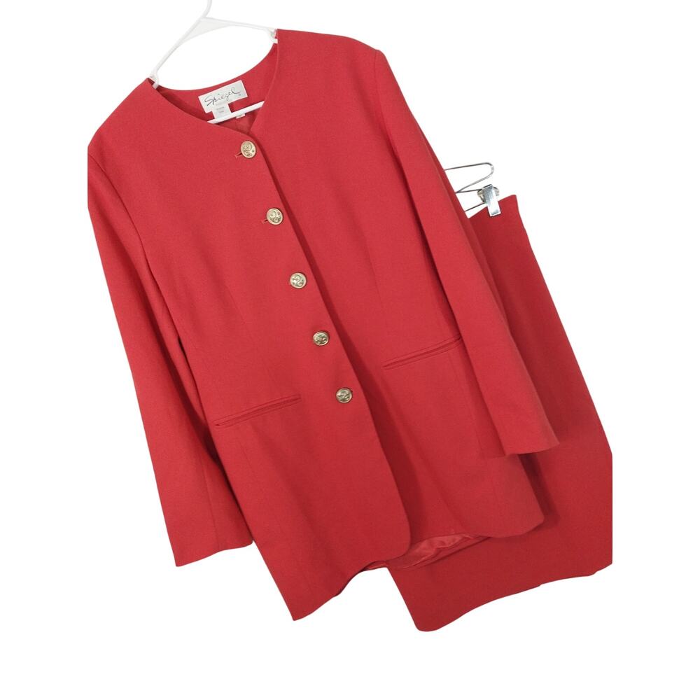 SPIEGEL! DEEP PERSIMMON RED ORANGE, GOLD BUTTON 2 PC SKIRT, JACKET SUIT! SZ 16